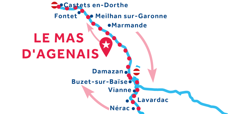 Carte de navigation du Mas-d'Agenais aller retour via Castets-de-Dorthe