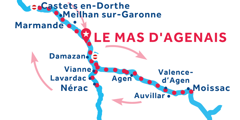 Carte de navigation du Mas-d'Agenais aller retour via Moissac 