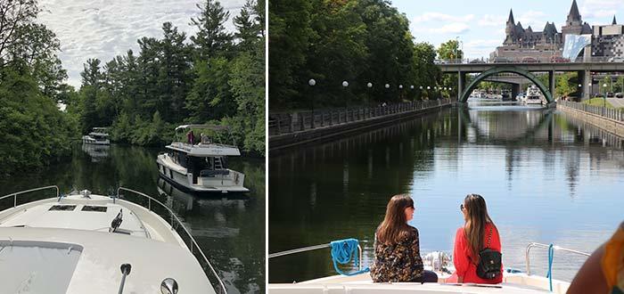 Houseboating on the Rideau Canal in Ontario offers a diverse landscape