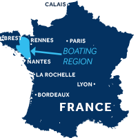 Map showing where Brittany boating region is in France