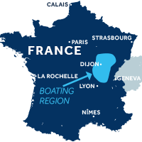 Map showing where the Burgundy: Franche Comté boating region is in France