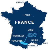 Map showing where the Canal du Midi boating region is in France