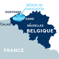 Carte indiquant la zone de navigation en Flandre en Belgique