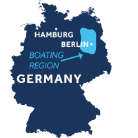 El mapa indica la región de navegación de Mecklemburgo & Brandeburgo en Alemania