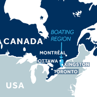 Map showing where the Rideau Canal boating region is in Canada