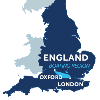 Map showing where the Thames boating region is in England