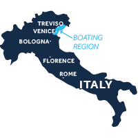 Map showing where the Venice and Friuli boating region is in Italy
